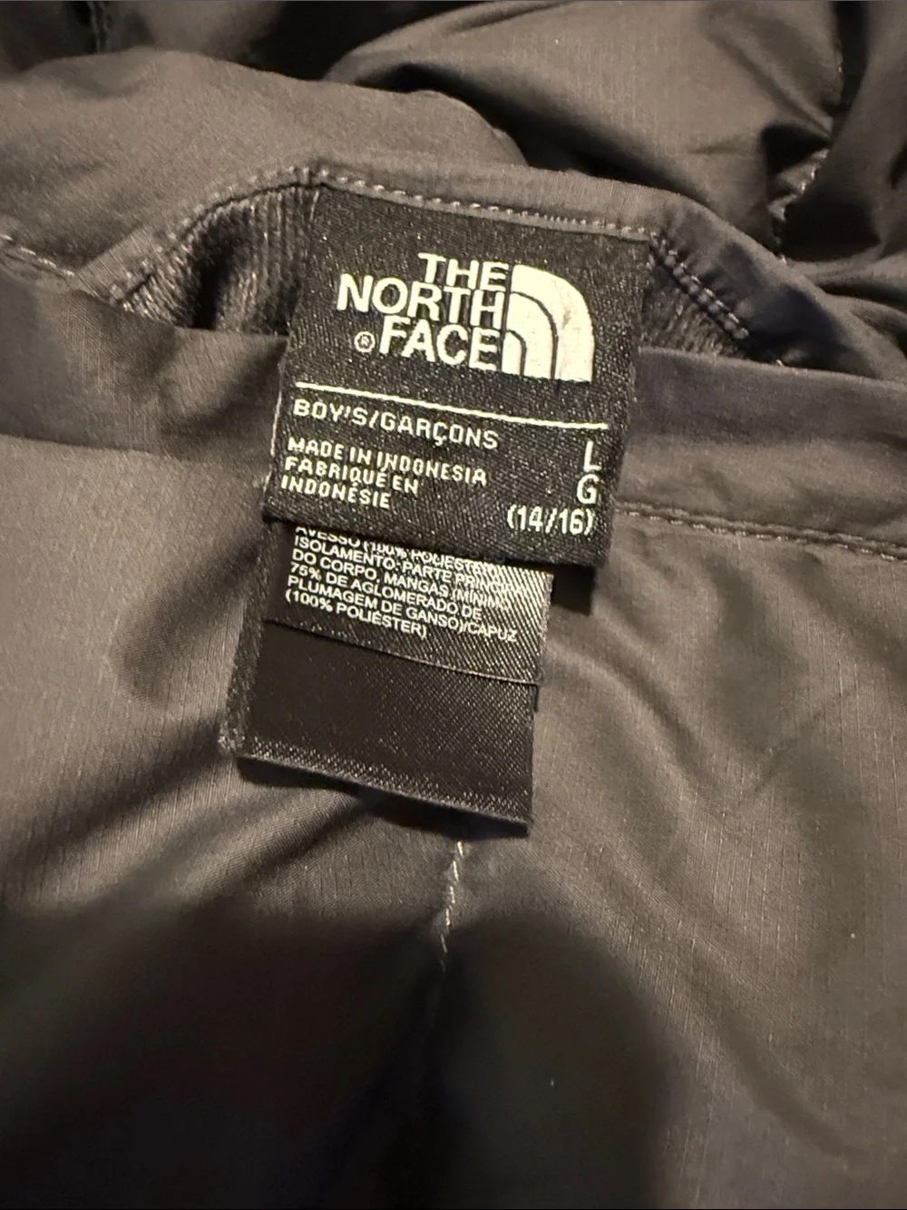 The North Face Black Puffer Jacket with Gray Shoulder Panels - Boys
